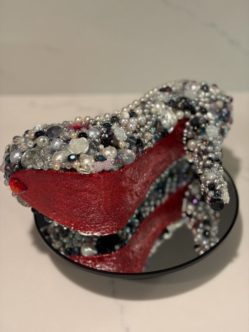 Jeweled Pearl and Crystal Stiletto High Heel Pump - Ring Holder - Picture 9 of 10